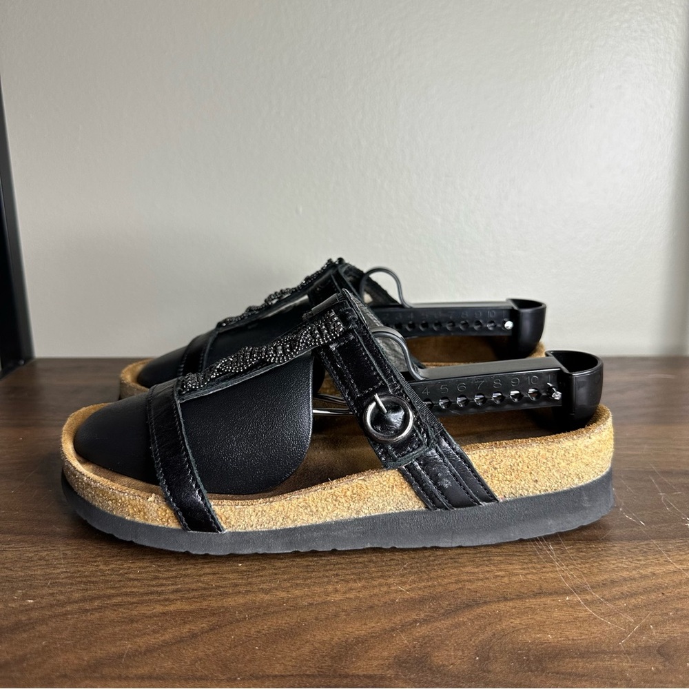Naot Malibu Black Leather Sandals Sz 38 Womens